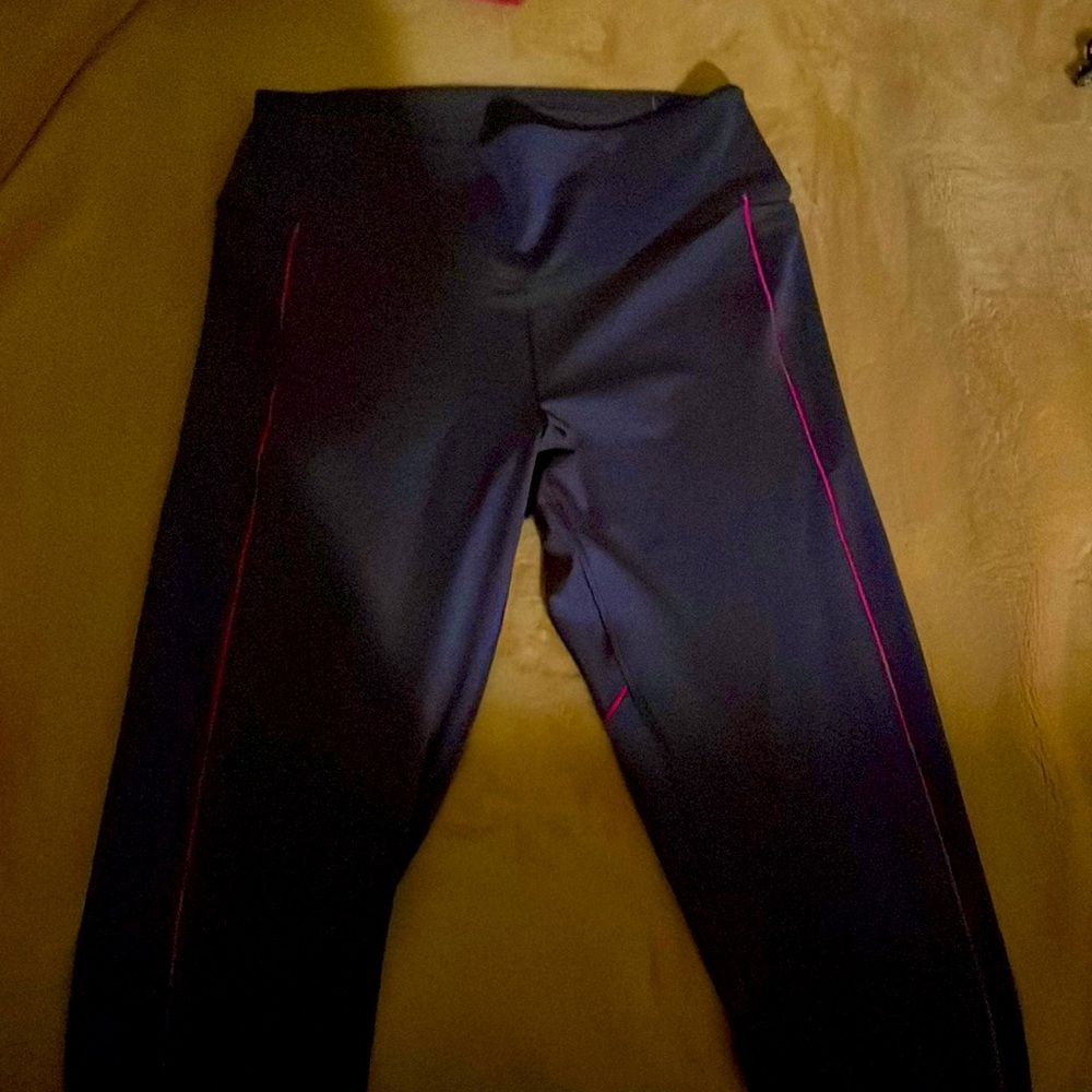 Soft silky legging pants, grey, pink stripe pants.